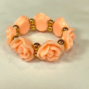 Vintage Peach Rose Bead Stretch Bracelet
